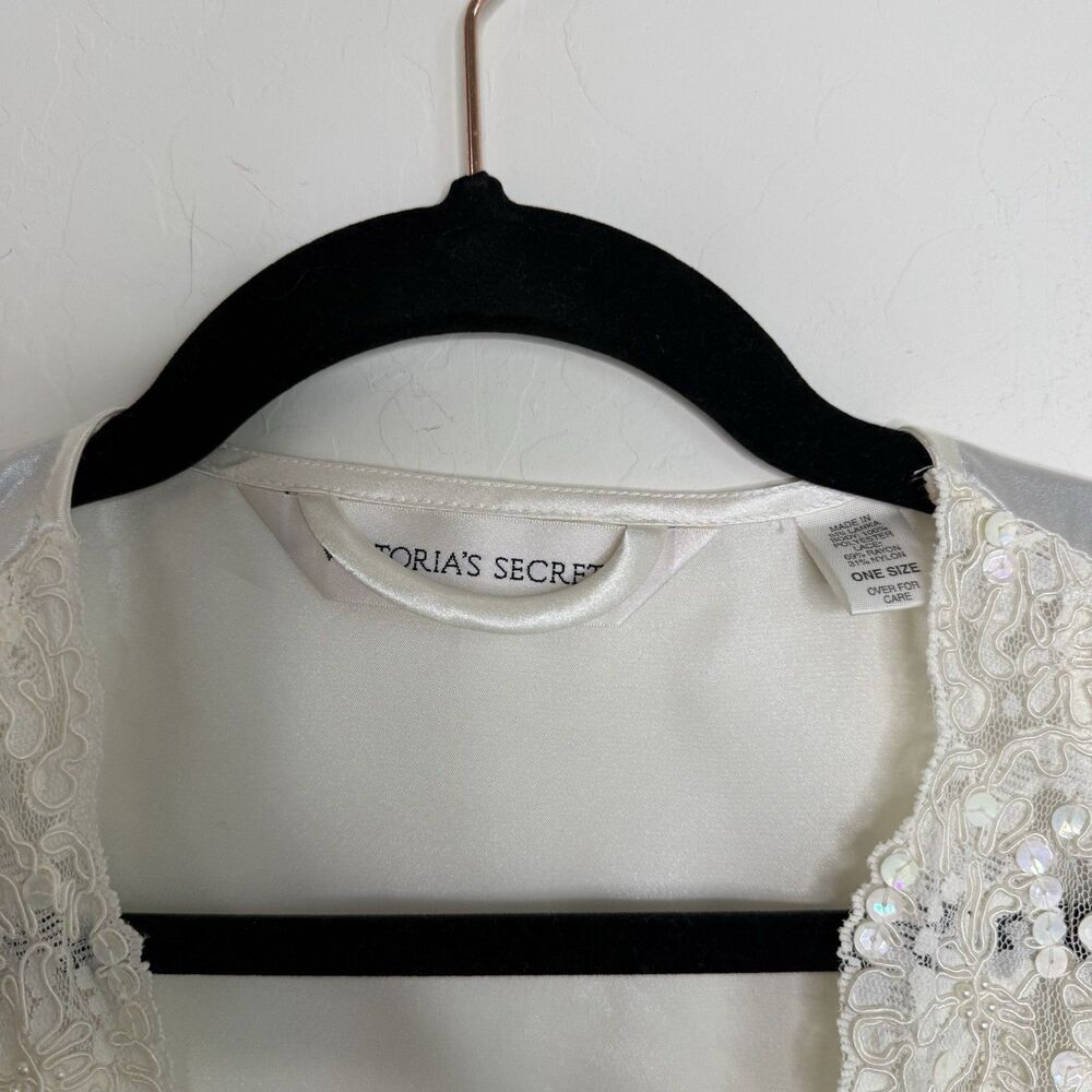 Victoria's Secret One Size Ivory Lace Trim Short Belted Robe Bridal Romantic - Picture 6 of 11